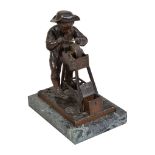 Charles-Louis Menn, (Swedish 1822 ~ 1894), a patinated bronze model of a boy sharpening a knife,