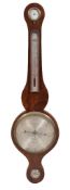 A flame mahogany wheel barometer, L. Caminada, 19th century, with dry/damp dial above silvered