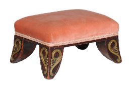 Ω A Regency rosewood and gilt metal mounted foot stool , with outswept tapering legs, 20cm high,