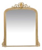 A Victorian giltwood and composition overmantel wall mirror , circa 1870, with cherub to the
