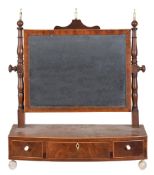 Ω A late George III mahogany and ivory mounted platform dressing mirror, circa 1810, 62cm high,