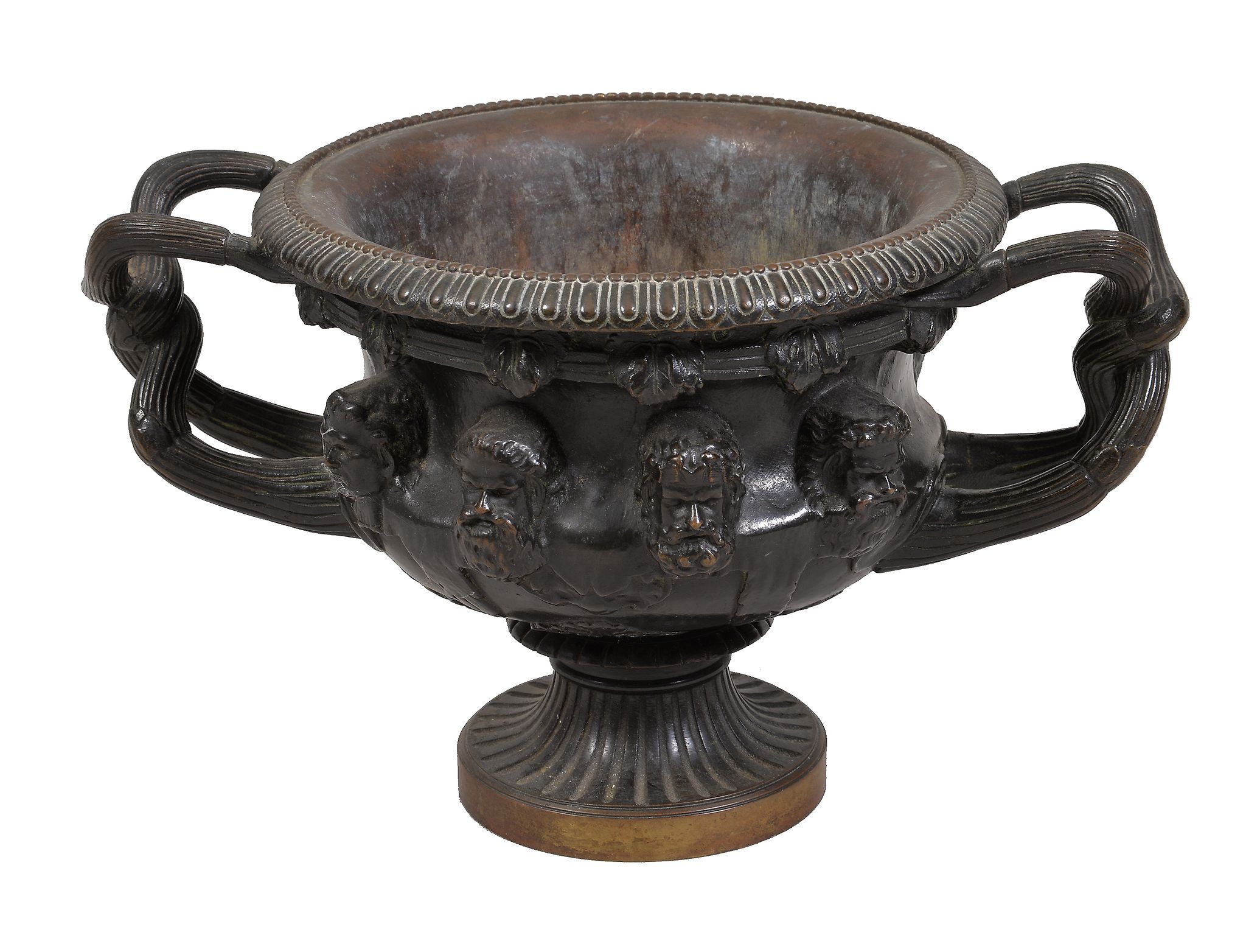 A Continental patinated bronze model of the Albani Vase, late 19th century, twin handled, with