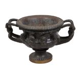 A Continental patinated bronze model of the Albani Vase, late 19th century, twin handled, with