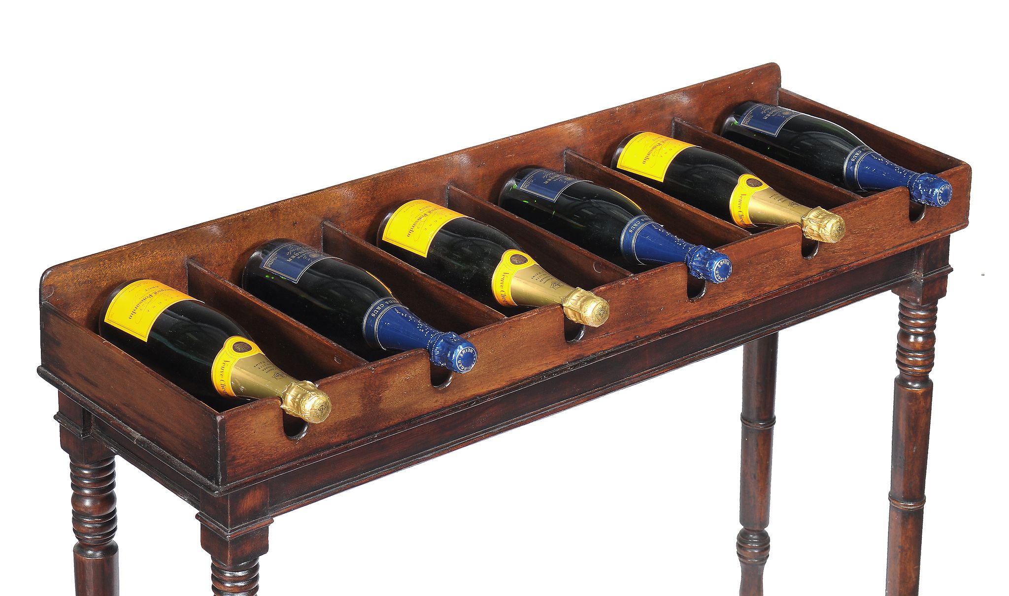 A mahogany bottle rack on stand, early 19th century and later, to take six bottles, 77cm high, - Image 3 of 3