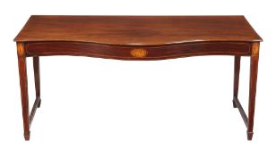 A mahogany and inlaid serving table , circa 1790 and later, of serpentine outline, 84cm high, 184cm