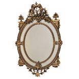 A black painted and parcel gilt wall mirror , late 19th/early 20th century, 165cm high, 110cm wide