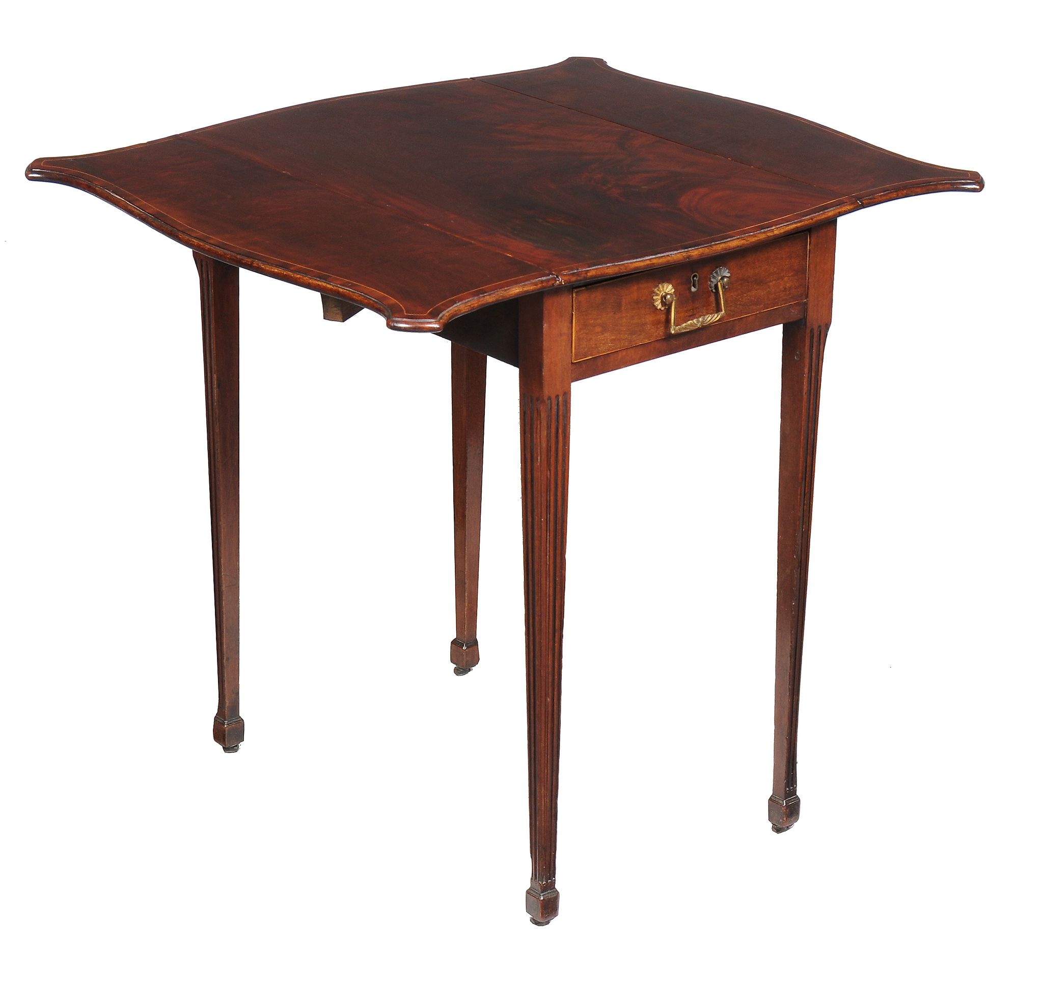 A George III mahogany and line inlaid 'butterfly' Pembroke table , circa 1800, on fluted tapering