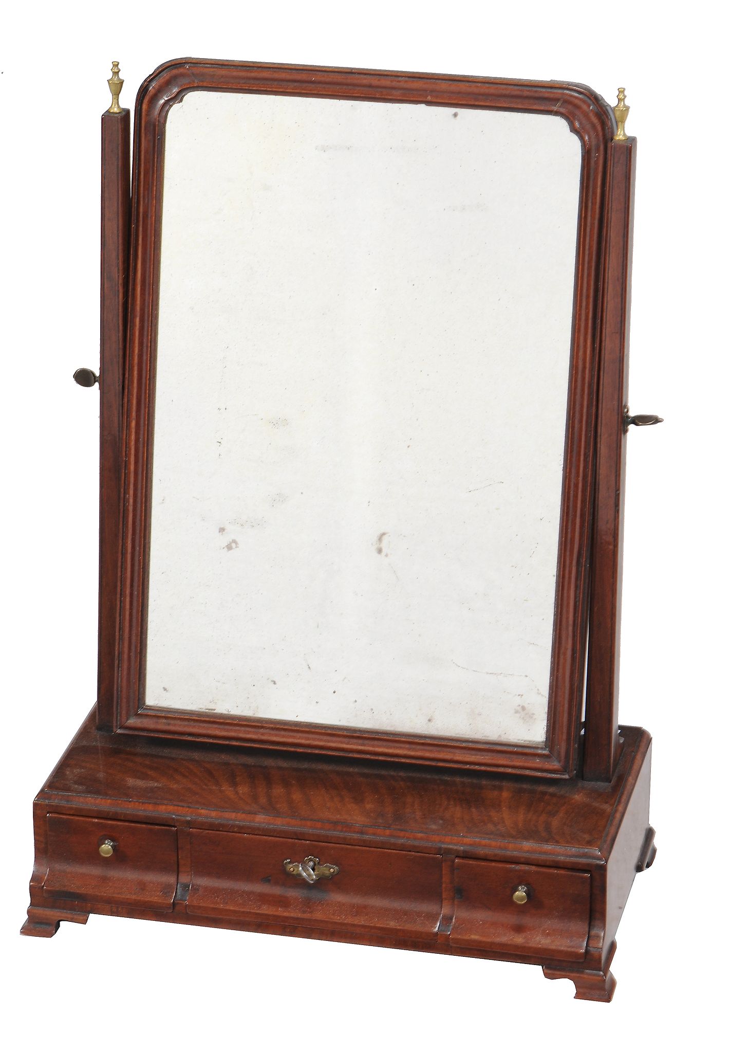 A George III mahogany dressing mirror, circa 1770, 61cm high, 42cm wide, 21cm deep