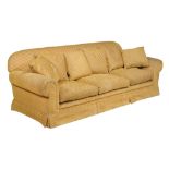 A Kingcome three seat sofa, late 20th century, in yellow upholstery, with applied Kingcome Sofa's