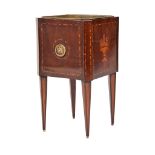 A Dutch mahogany and marquetry inlaid jardiniere , first half 19th century, of square section, with