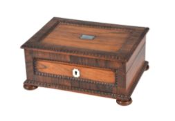 Ω A William IV rosewood and mother-of-pearl inlaid work box , circa 1835, with fitted interior,