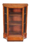 A pair of satinwood and palmwood banded breakfront display cabinets , circa 1815 and later, in the