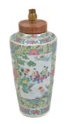 A Cantonese enamelled porcelain tapered cylindrical vase , 19th century, now fitted for electricity