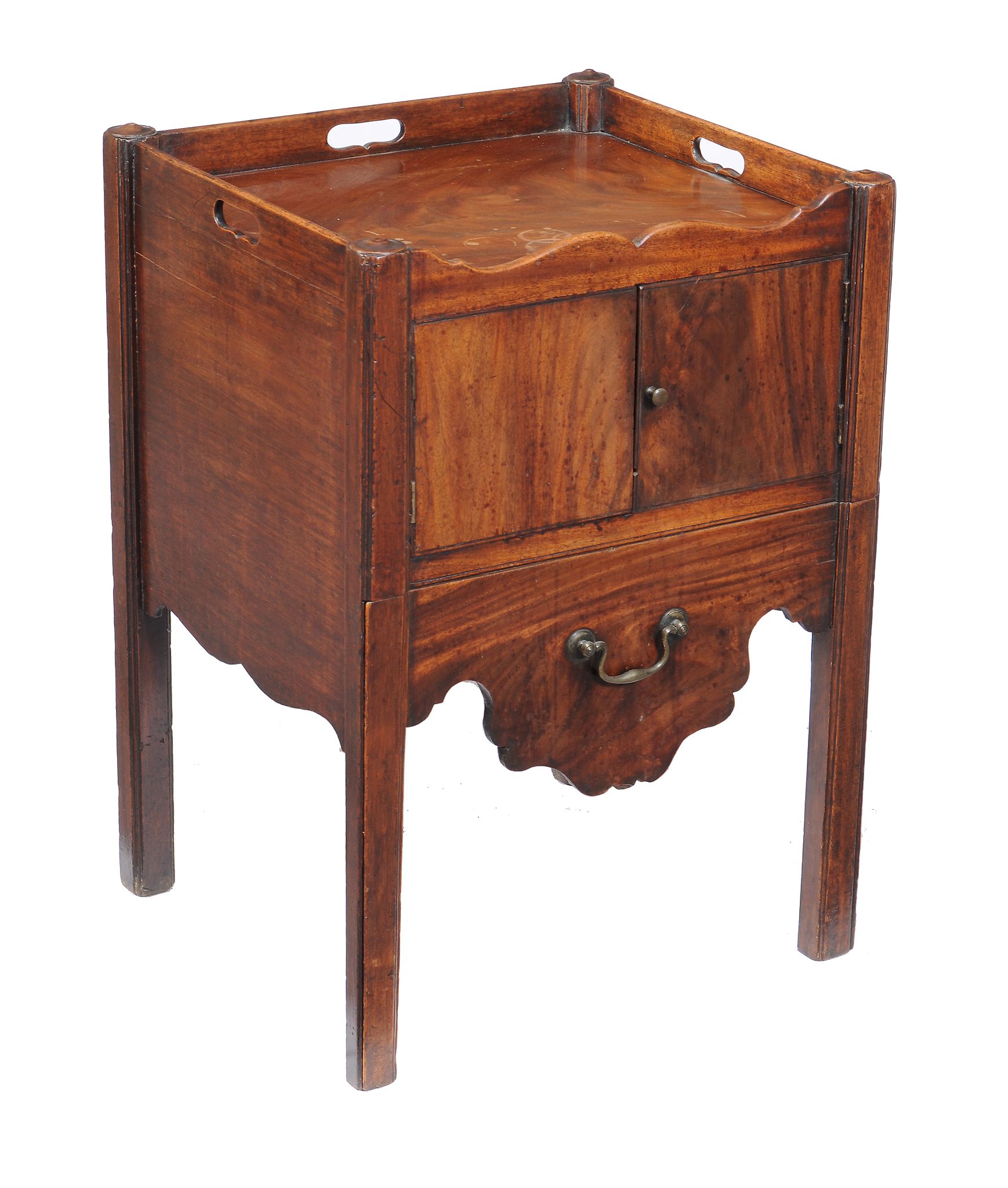 Two similar George III mahogany bedside commodes , circa 1780, each with tray top above cupboard