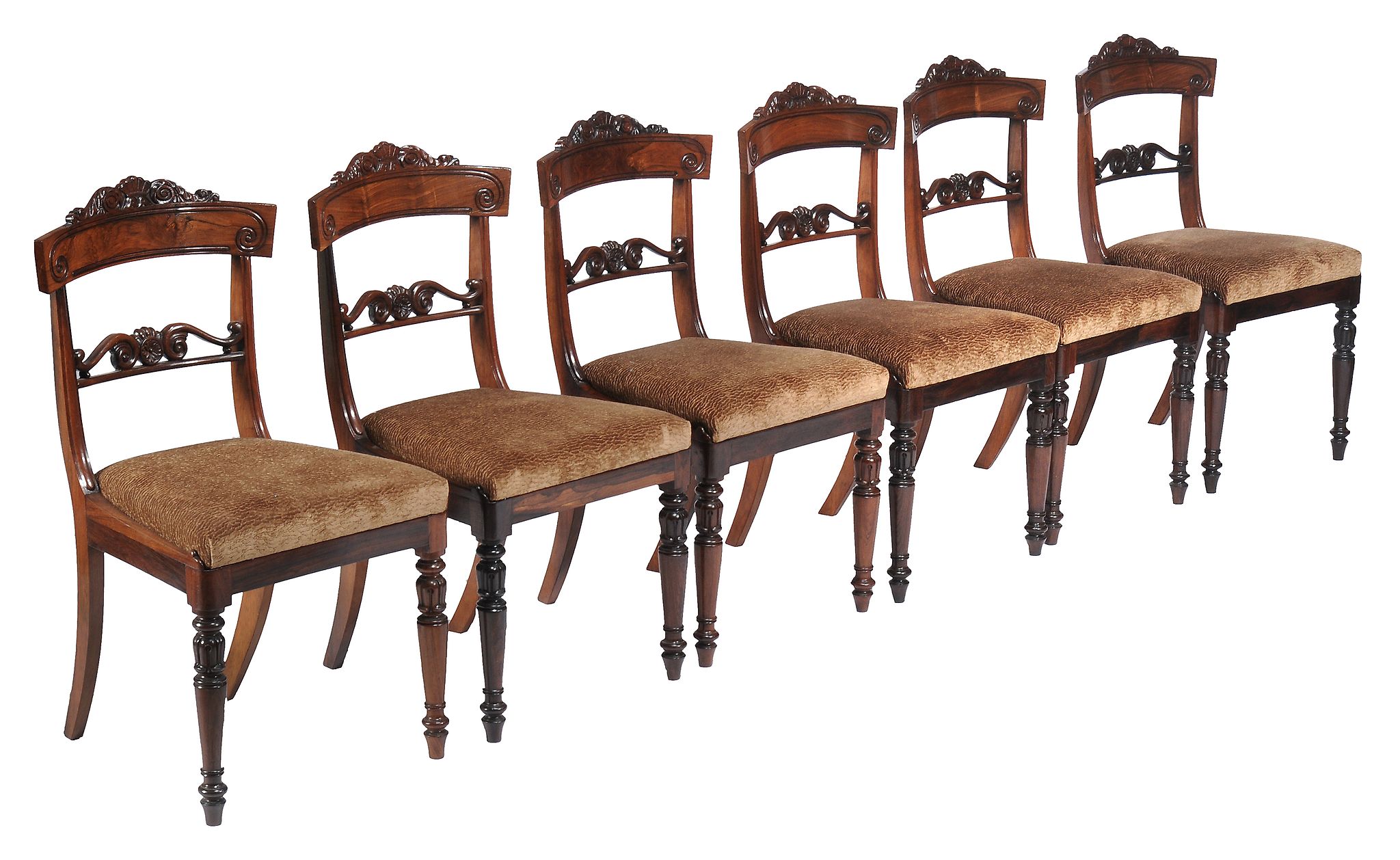 Ω A set of six William IV rosewood dining chairs, circa 1835, in the manner of Gillows Cites