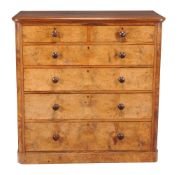 A Victorian burr walnut chest of drawers , circa 1860, probably Nortern England, 123cm high, 122cm