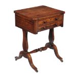 Ω A William IV rosewood work table , circa 1830, with two drawers, 70cm high, 51cm wide, 43cm