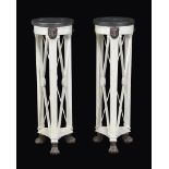 A pair of marble topped and painted wood simulated marble jardiniere stands , of recent