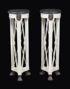 A pair of marble topped and painted wood simulated marble jardiniere stands , of recent