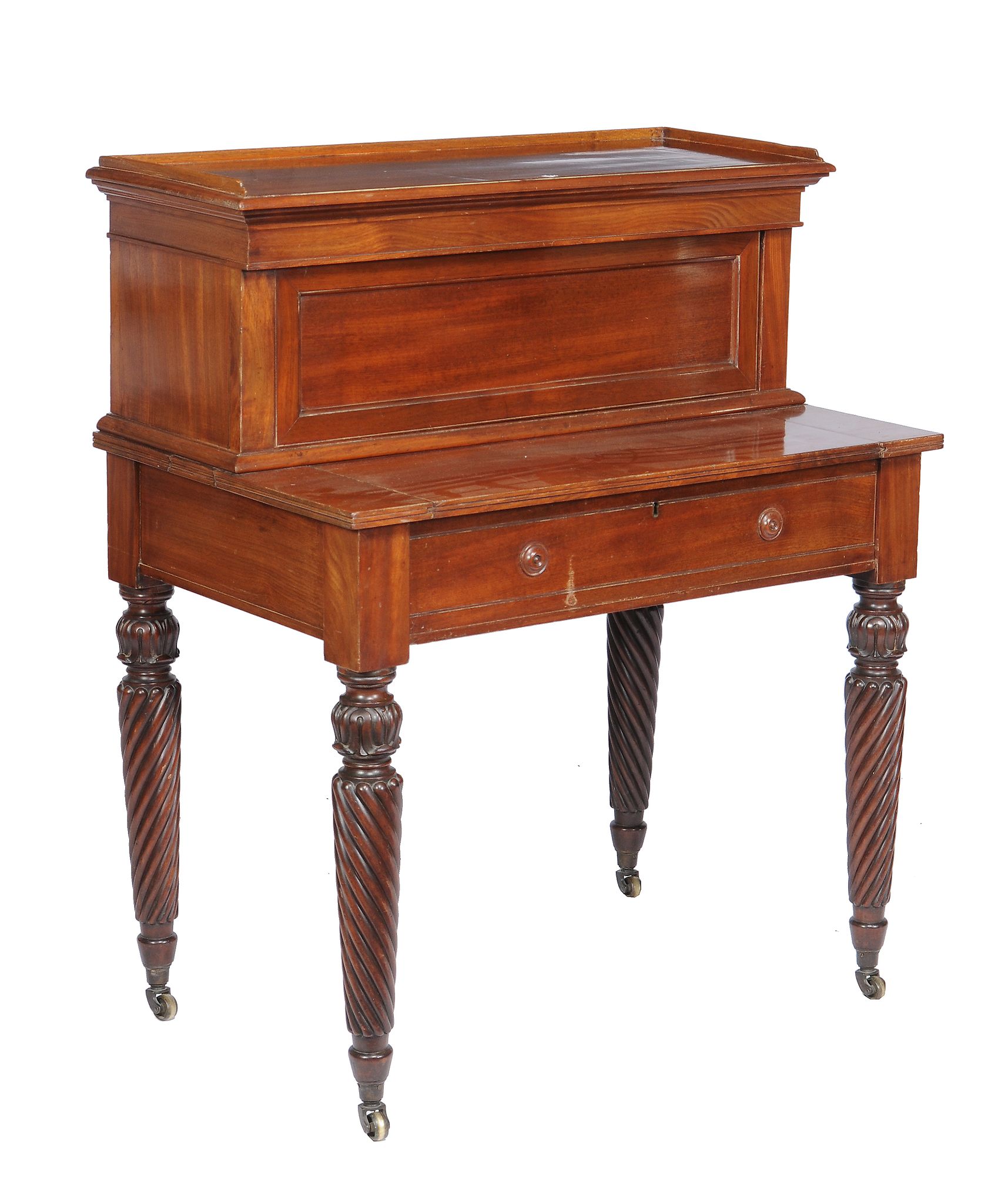 A William IV mahogany bonheur du jour , circa 1835, the superstructure with hinged fall enclosing - Image 2 of 2