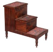 A Regency mahogany flight of steps, circa 1815, with inset woven carpet to each tread, 68cm high,