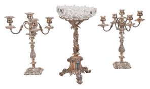 A pair of Victorian silver plated five branch candelabra , last quarter 19th century, 46cm high,