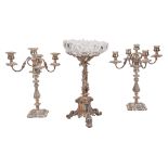 A pair of Victorian silver plated five branch candelabra , last quarter 19th century, 46cm high,