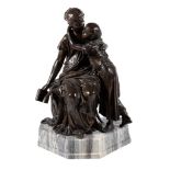 Mathurin Moreau, (French 1822 ~ 1912), a patinated bronze group of a woman and a child, late 19th