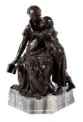 Mathurin Moreau, (French 1822 ~ 1912), a patinated bronze group of a woman and a child, late 19th