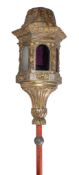 An Italian carved and giltwood lantern, 19th century, of hexagonal section with domed top, above