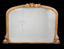 A Victorian giltwood and composition wall mirror, circa 1870, the foliate decorated border