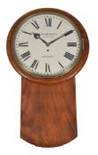 An oak and walnut drop dial wall timepiece in Victorian style , 20th century, with single chain