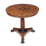 A George IV burr yew and crossbanded circular occasional table , circa 1825, in the manner of