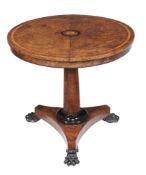 A George IV burr yew and crossbanded circular occasional table , circa 1825, in the manner of