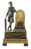 A French gilt metal mantel clock , unsigned, mid 19th century, the eight-day bell striking movement