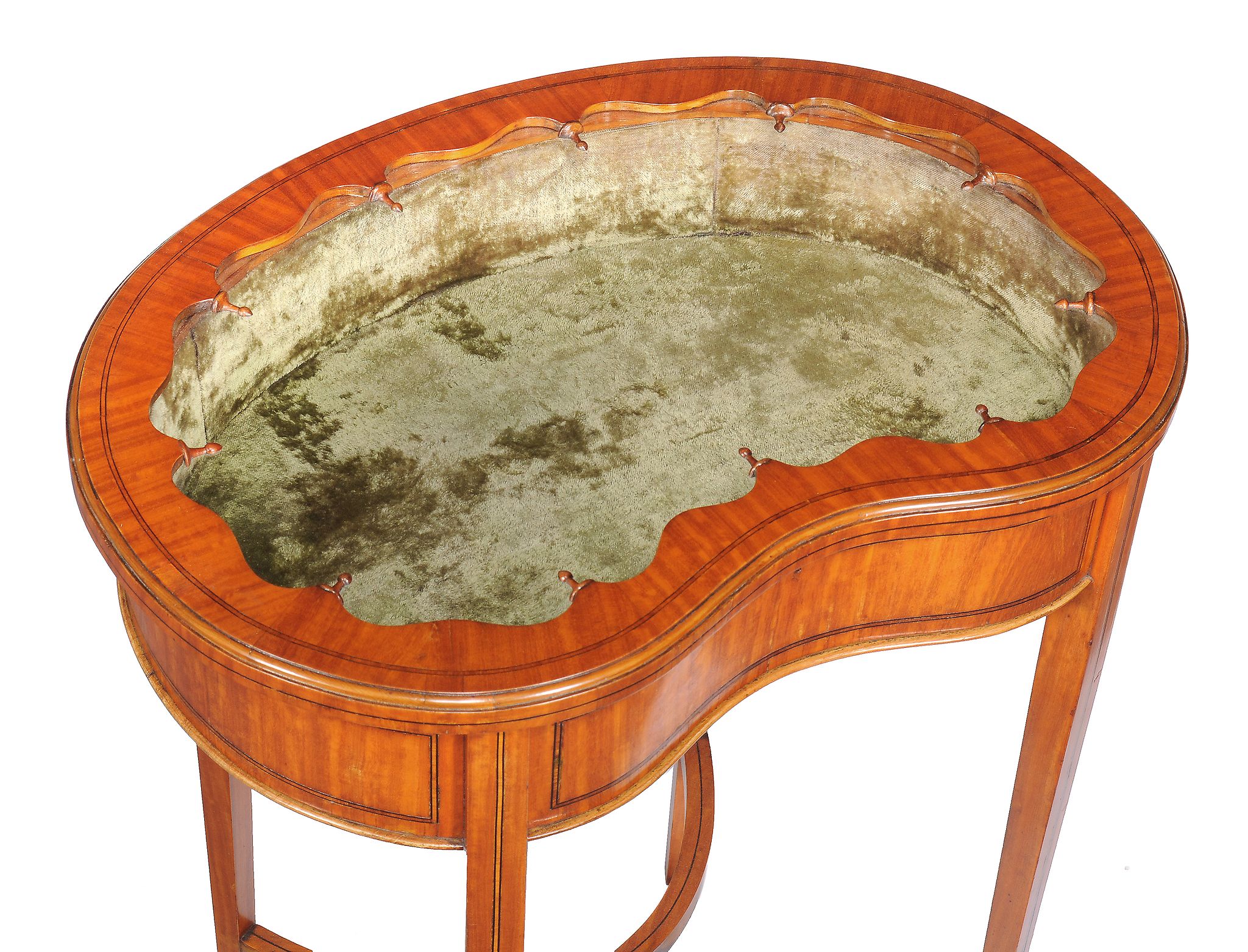 An Edwardian satinwood and crossbanded kidney shaped bijouterie table, circa 1910, 77cm high, 62cm - Image 2 of 2