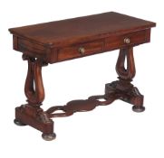 A William IV mahogany side table , circa 1835, rectangular top with two short drawers above lyre