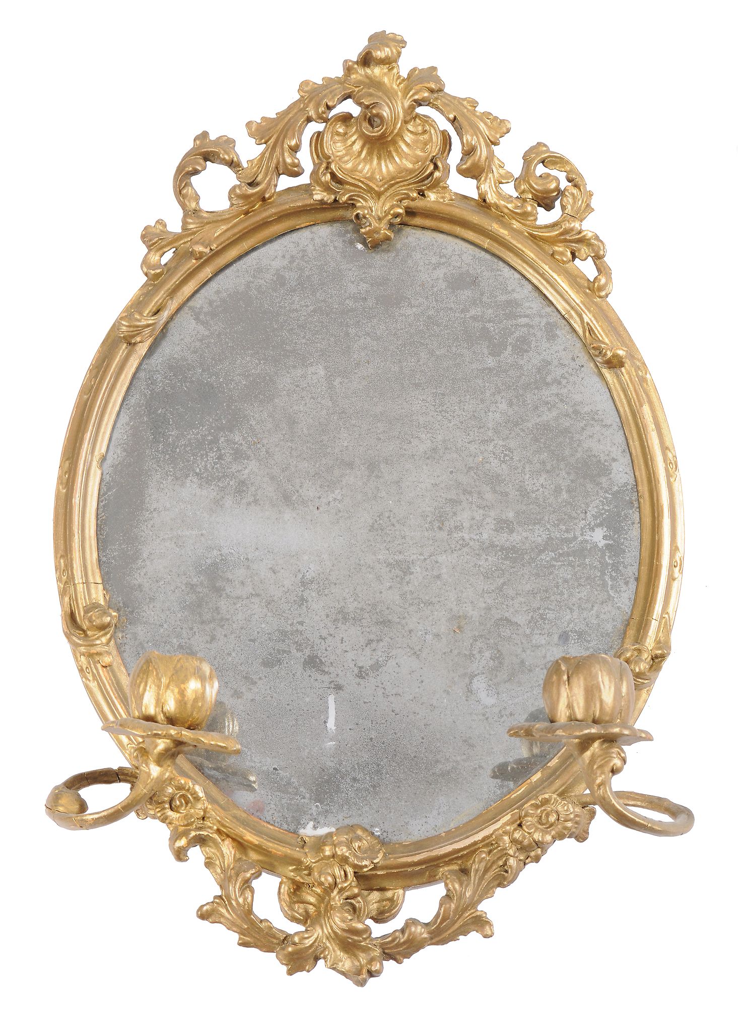 A pair of Victorian gilt composition girandole wall mirrors , second half 19th century, each oval