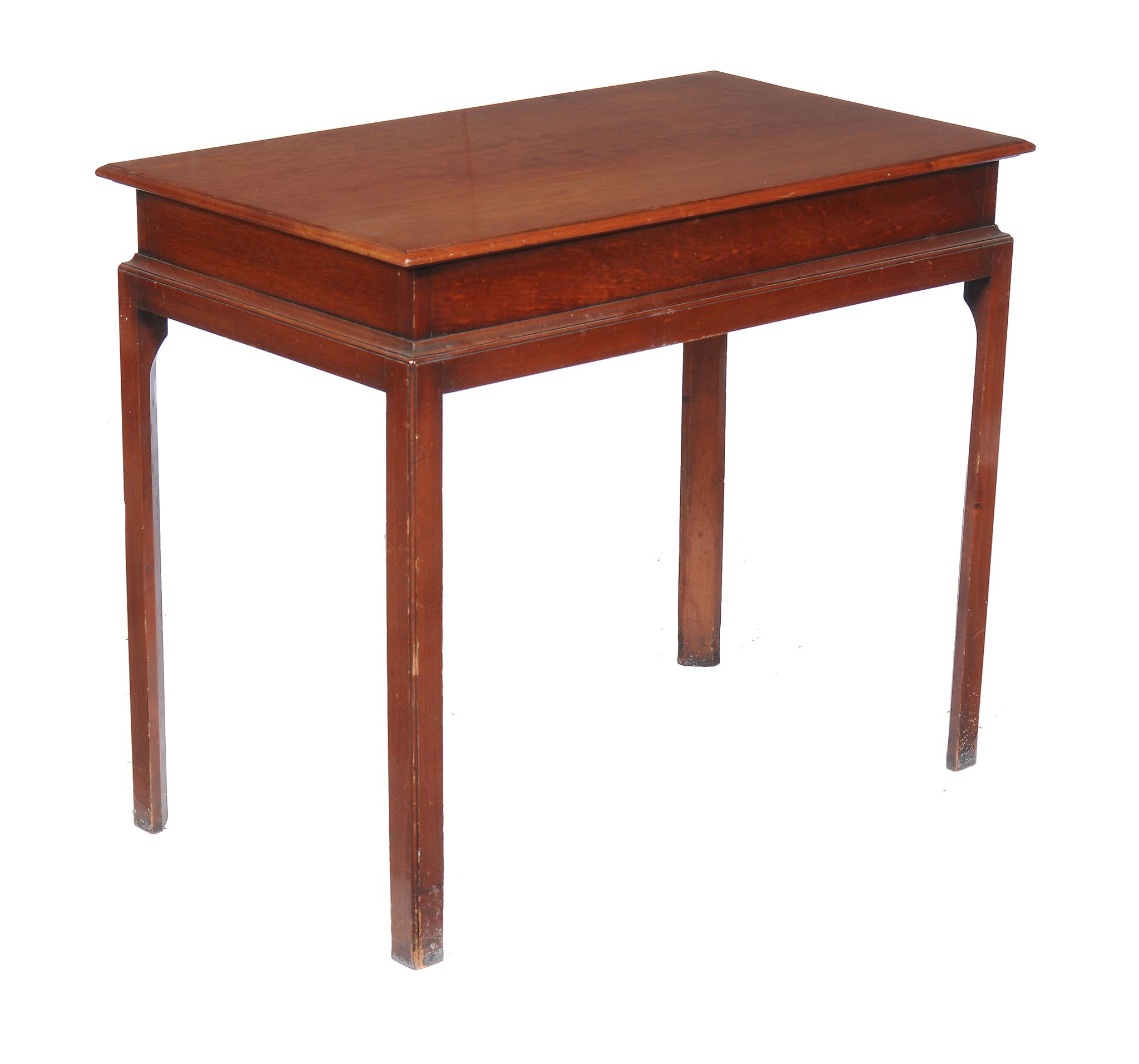 A pair of mahogany side tables in George III style, 20th century, each moulded rectangular top above
