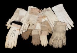 Fourteen pairs of antique kid-skin gloves, 19th century, reputedly previously the property of