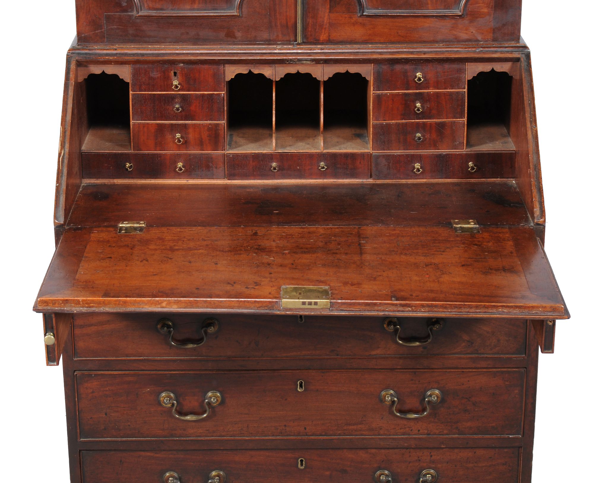 A George III mahogany bureau bookcase , the panel doors enclosing adjustable shelves, the fall - Image 2 of 2