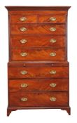 A George III mahogany chest on chest , circa 1790, the Greek key frieze above two short and three