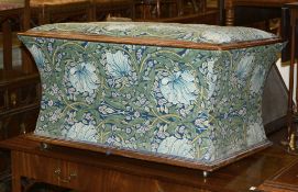 A Victorian mahogany and upholstered Ottoman, covered in later William Morris type fabric, 93cm wide