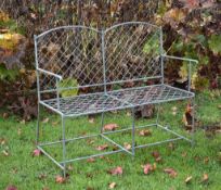 A metal garden bench, modern, with meshwork seat and backrest, 94cm high, 113cm wide