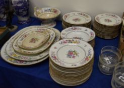 A Victorian Staffordshire pottery part dinner service, circa 1860, printed and painted with flowers