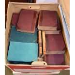 Six boxes containing a quantity of leather bindings and other books to include 24 volumes of