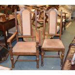 A set of six oak dining chairs in William & Mary style , early 20th century, including five side