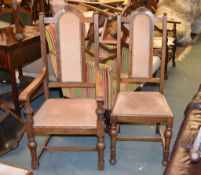 A set of six oak dining chairs in William & Mary style , early 20th century, including five side