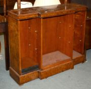 A burr elm veneered open bookcase in Victorian style, 20th century, 93cm high, 112cm wide