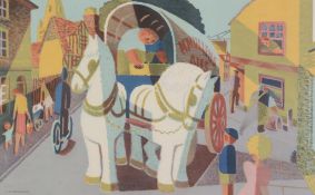 Tom Gentleman (British, 1892-1966) Grey Horses Colour lithograph, 1946, printed at the Baynard Press